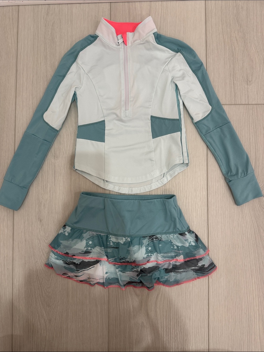 Girls' Long Sleeve Rash Guard Set in Seafoam Green and Coral